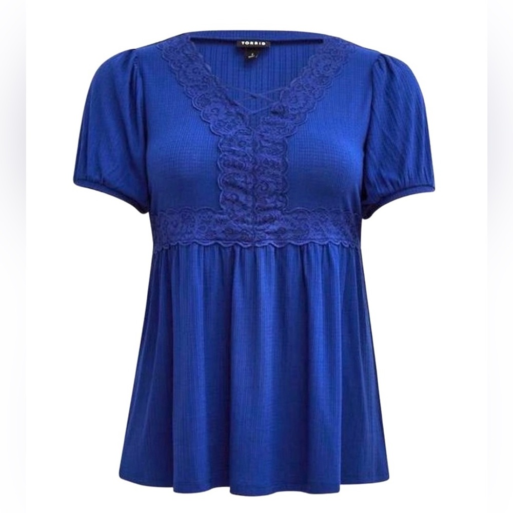 EUC Torrid Women’s Short Sleeve Lace-Up Royal Blue Blouse SZ 1 (14-16)